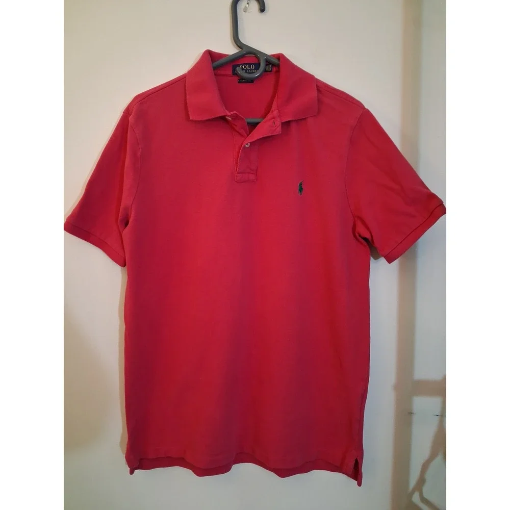 Polo Ralph Lauren Mens Classic Fit Dark Pink Cotton Mesh Pique Polo Shirt Medium